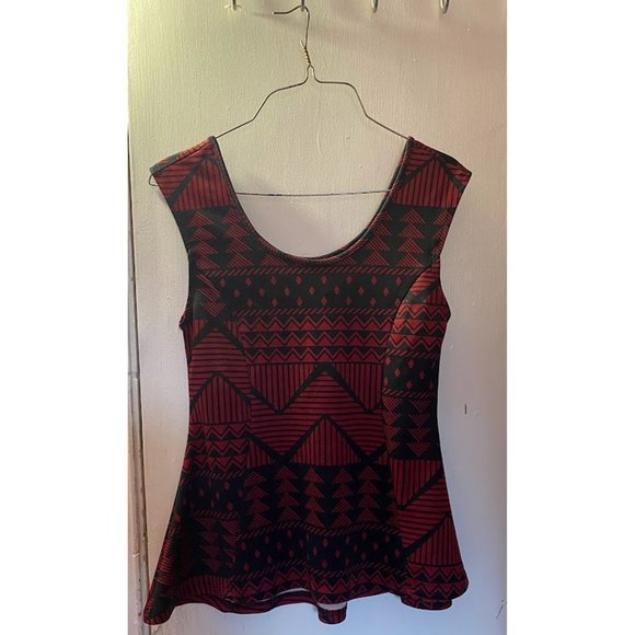 Red and Black Multi-printed scoop front and back top - Picture 3 of 3